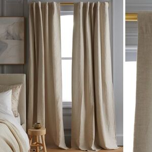 NWT QUINCE Set Of 2 48x96 European Linen Room Darkening Curtains Flax 4081